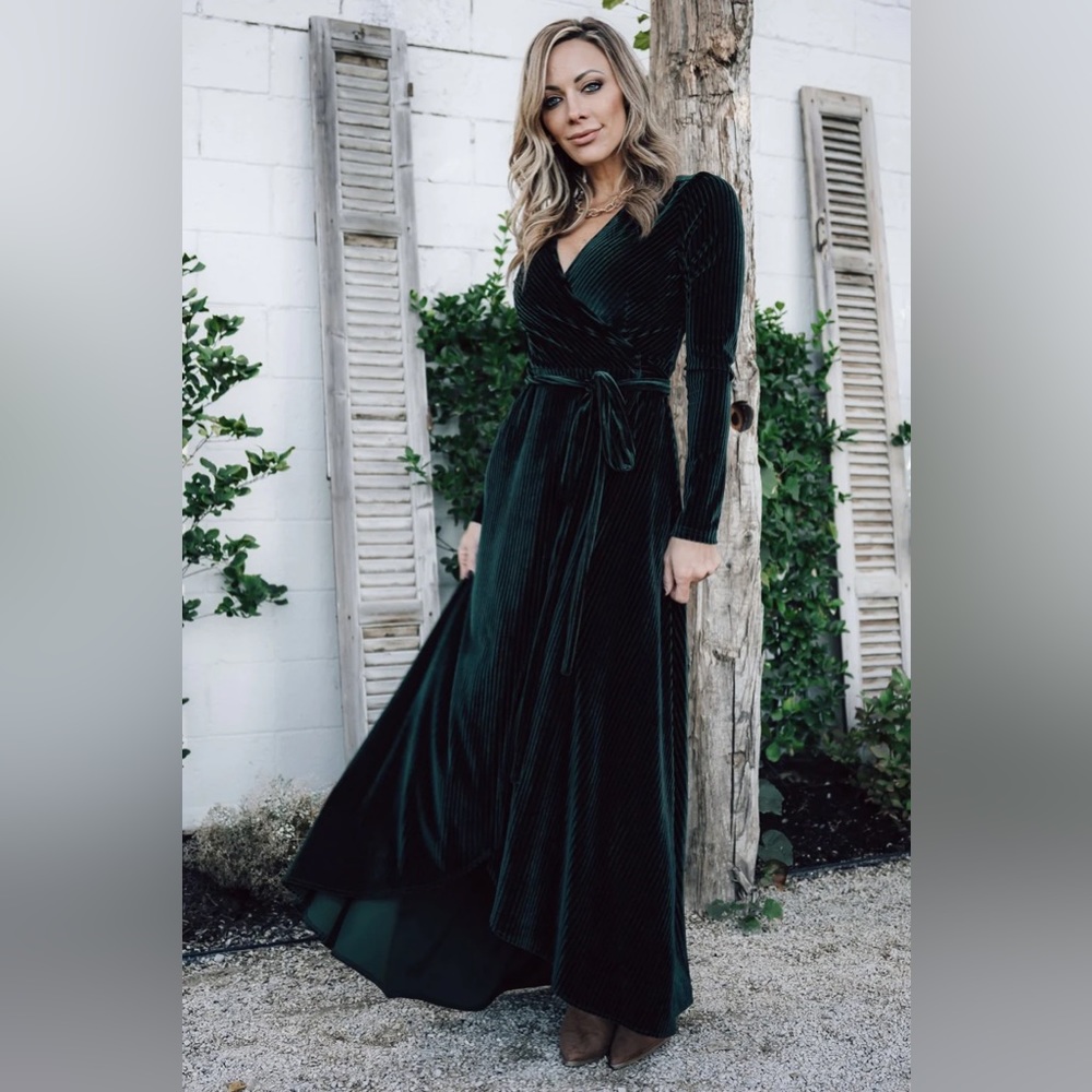 Baltic Born Velvet Wrap Dress in Deep Green